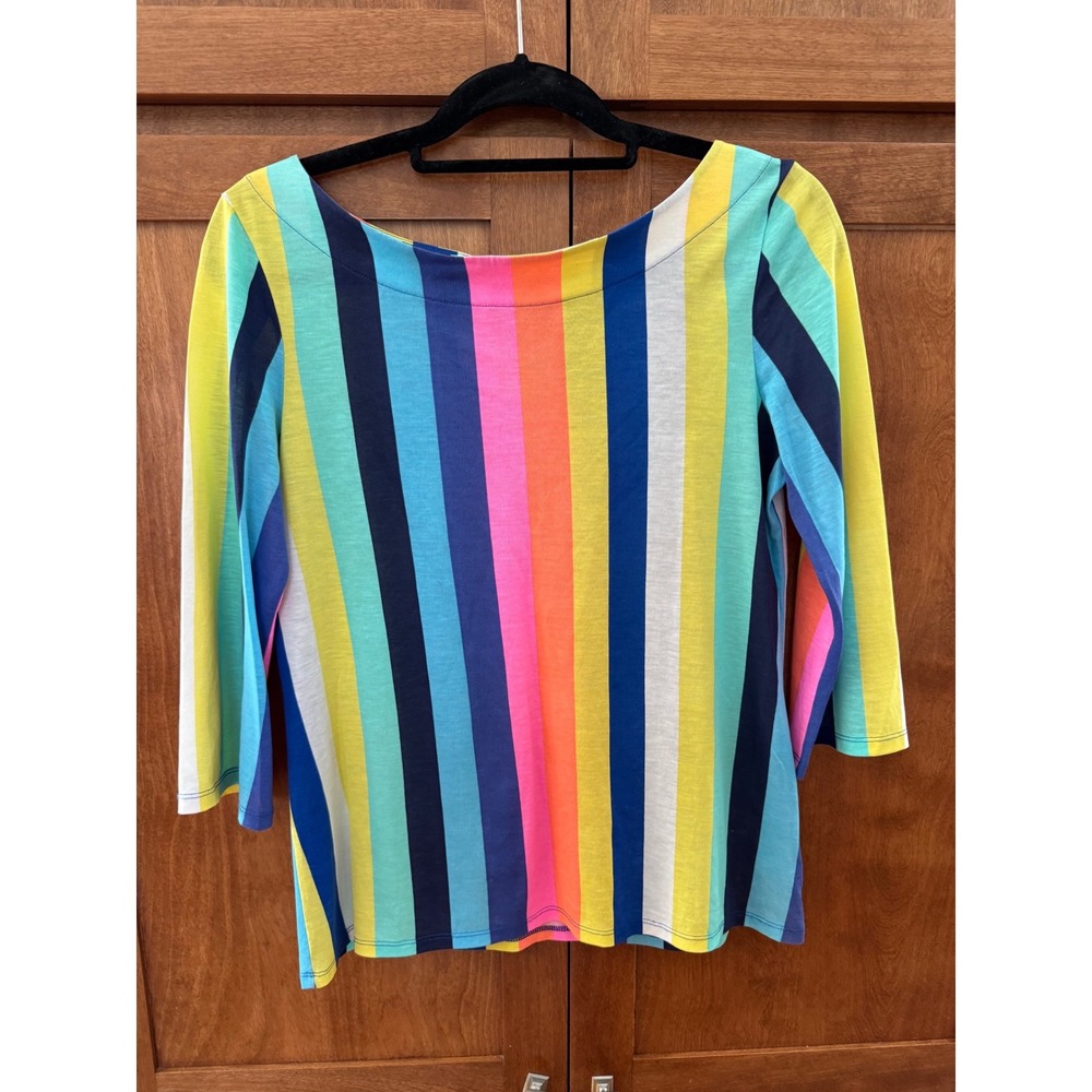 Lilly Pulitzer Etta V-Back Top in Multi Stripe Pima Cotton Size Small Blouse